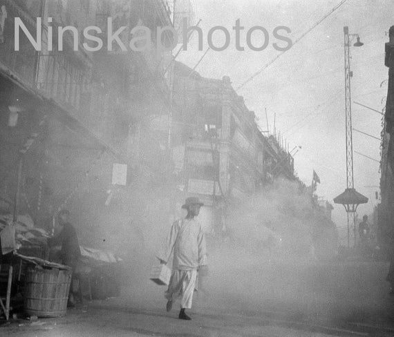 Hong Kong, Chinese New Year Street Celebrations, 1920s antique photo reprint, Vintage boat, vintage photo, art photo, Street Scene