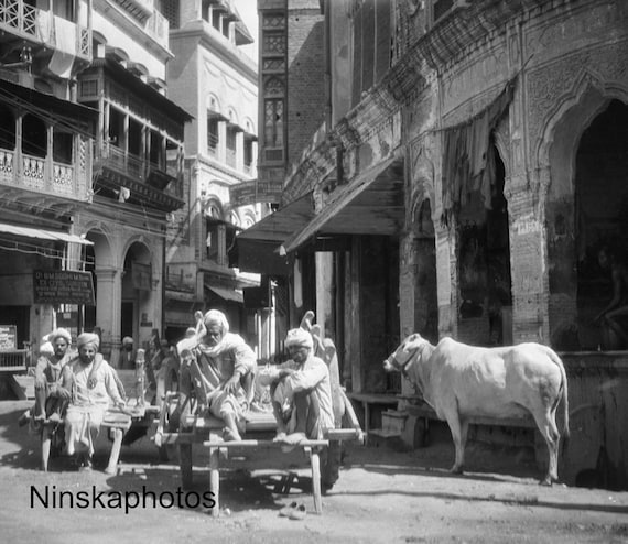 Street Scene in Amritsar, Punjab by J. Dearden Holmes, 1920s antique photo reprint, India,