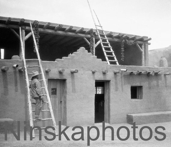 Building the NaTeSo Pueblo, Indian Hills, Denver, Colorado 1925, United States, 1920s antique photo reprint, Navajo, Tesuque & San Ildefonso