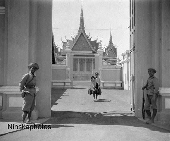 Phnom Penh - Soldiers at the Entrance to the Royal Palace - Cambodia - 1925 - Fine Art Antique Photo Print - Vintage Photo - 4039
