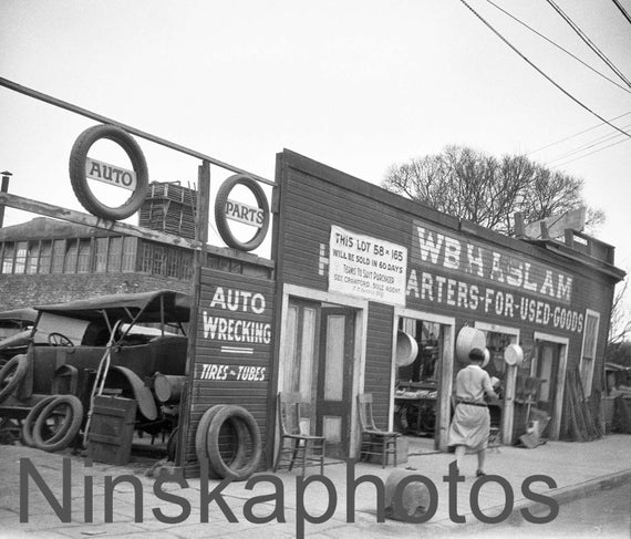 Santa Barbara Street Scene, Auto Wreckers, Garage, California, United States, 1920s antique photo reprint - Vintage Motors - Local History