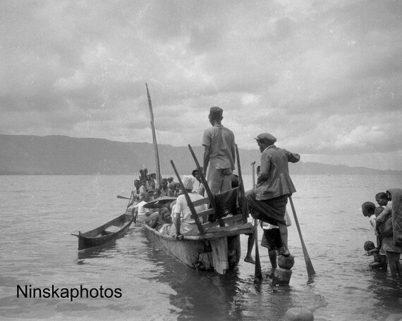 Parapat near Lake Toba - Locals on Boat - Sumatra, Indonesia - 1925 - Fine Art Antique Photo Print - Vintage Photo - 3580