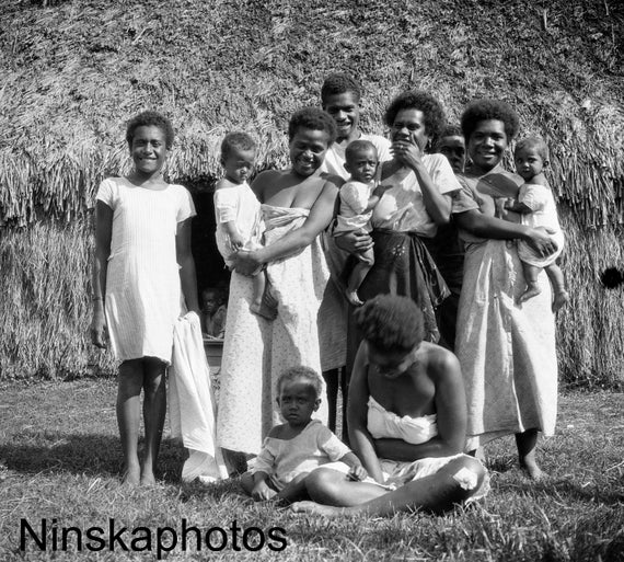 Women and Children in Suva, Fiji, 1920s antique photo reprint, wall decor, home decor, black and white photography, Pacific Islands