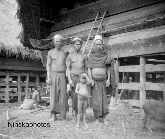Group of local men in Fishing Village near Lake Toba - Sumatra, Indonesia - 1925 - Fine Art Antique Photo Print - Vintage Photo