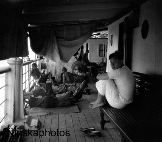 Deck Passengers on the SS Kuching, Sarawak, Borneo, Malaysia by J. Dearden Holmes, 1920s antique photo reprint