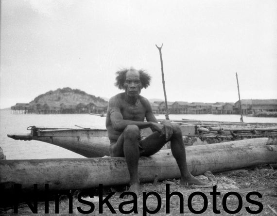 1920s Papua New Guinea, Old Man on Shore, antique photo reprint, wall decor, home decor, black and white photography