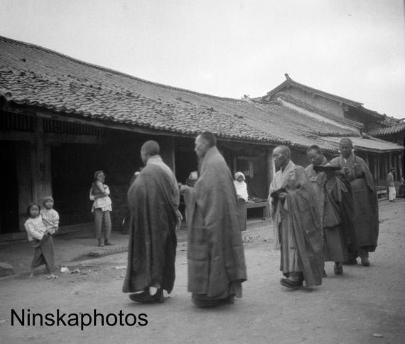 Tibetan Monks in Bhamo, Myanmar, Burma, Asia, 1920s antique photo reprint, Black and White, Wall Decor