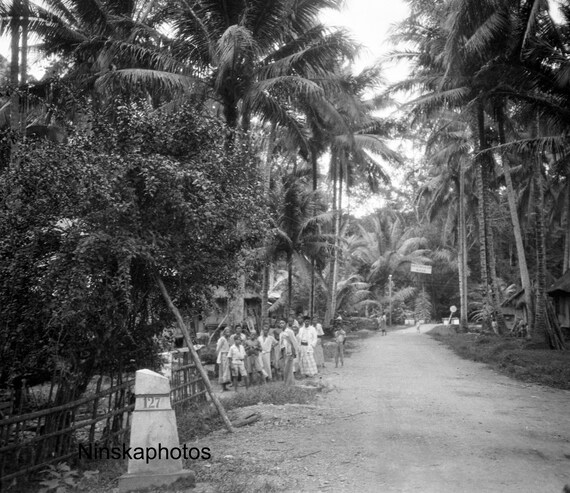 Entrance to a Village - Group of Locals - Rural Sumatra, Indonesia - 1925 - Fine Art Antique Photo Print - Vintage Photo