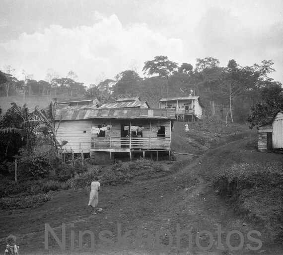 1920s Costa Rica, Houses by the Railway en route to San Jose by J. Dearden Holmes, 1920s antique photo reprint, Vintage Photography