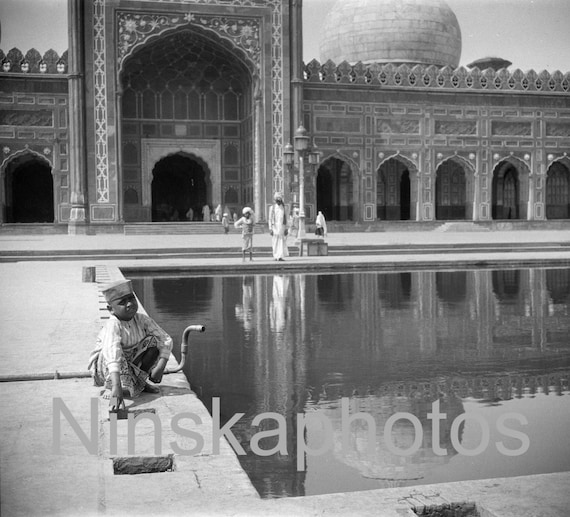 A Little boy at the Old Mosque, Lahore, by J. Dearden Holmes, 1920s antique photo reprint, Islam, Masjid, Children, vintage, Pakistan