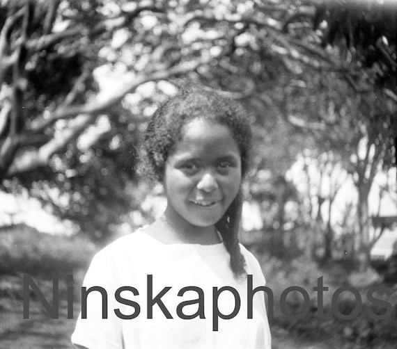Young Hawaiian Girl 'Louisa' (2)  in Keaukaha, Hilo, Hawaii, United States, 1920s antique photo reprint