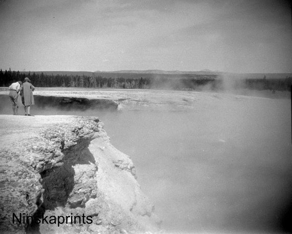 Yellowstone Park, Visitors at a Geyser Pool, Wyoming, United States, 1926 - Fine Art Antique Photo Print - Vintage Photo 6080