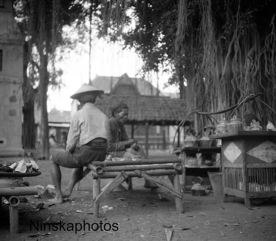Village Market Scene & Street Food near Yogyakarta - Java, Indonesia - 1925 - Fine Art Antique Photo Print - BNW - Vintage Photo - 3197
