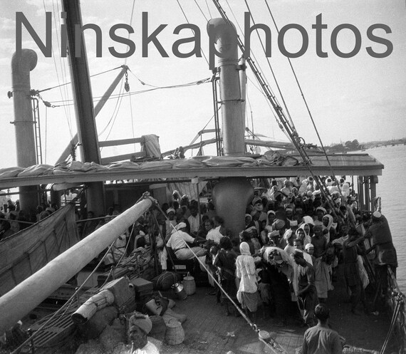 1920s Burma, Deck Passengers on board the S.S. 'Egra' en route from Myitkina to Rangoon, Myanmar, Burma, Asia, 1920s antique photo reprint