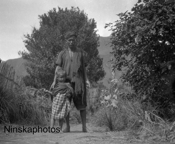 Lake Toba Fishing Village - Man and Child - Sumatra, Indonesia - 1925 - Fine Art Antique Photo Print - BNW - Vintage Photo - 3533