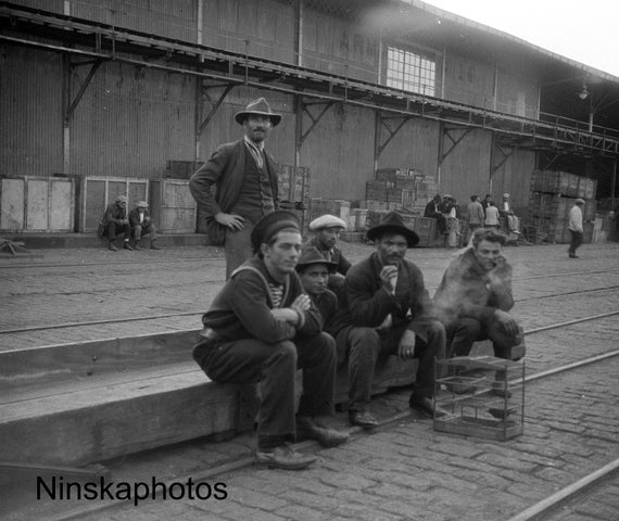 Group of Men at Santos Wharf, Brazil 1927 - Fine Art Antique Photo Print - Vintage Photo - 8698