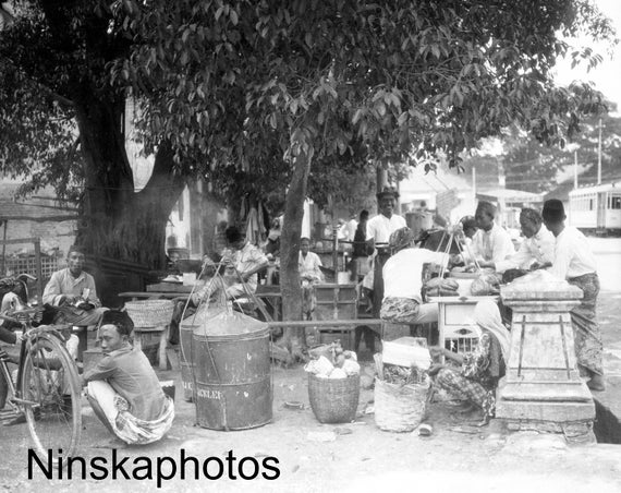Surabaya - Street Sellers - Street Food- Java, Indonesia - 1925 - Fine Art Antique Photo Print - BNW - Vintage Photo - Photography 3100