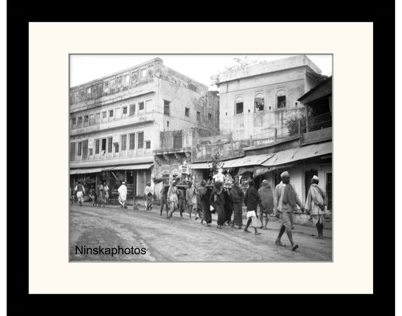 Preparations for a Ceremony, Street Scene in Benares, Varanasi, India Vintage Photo Reproduction by James Dearden Holmes - Historical Photo