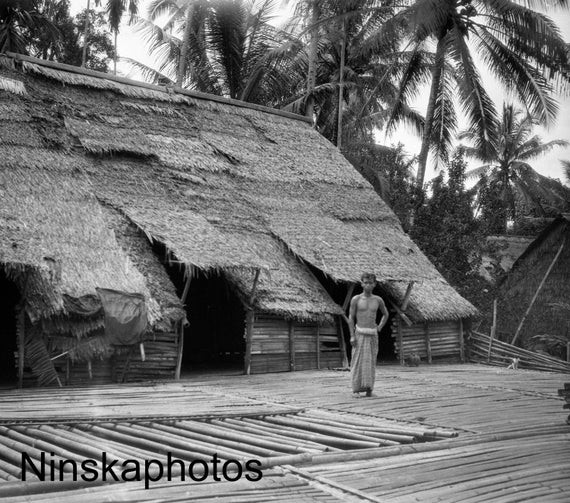 Kuching, Sarawak - In a Dayak Village, Borneo, Malaysia by J. Dearden Holmes, 1920s antique photo reprint