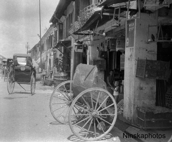 Rochore Road Street Scene, Singapore - Vintage Photo Reproduction by James Dearden Holmes - Historical Photo - Rickshaw - Street Scene