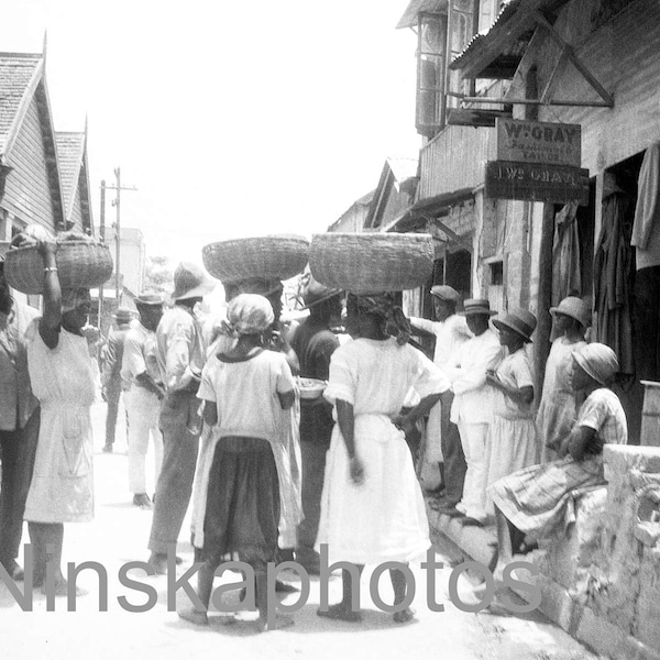 1920s Kingston, A Market Crowd, Jamaica, Street Scene Photography, 1920s antique photo reprint, Vintage Photo