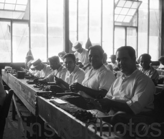 Havana, Cuba, La Corona Cigar Factory - Workers Hand-Rolling Cigars, 1920s antique photo reprint, black and white photography, photo art