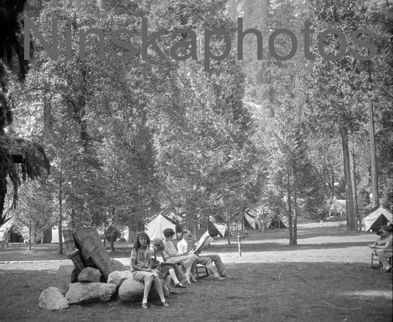 Yosemite Camp Curry, Families relaxing, Yosemite National Park, California, United States, 1920s antique photo reprint, Vintage Photography
