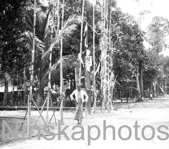 1925 Mandomai, Borneo, Site of Recent Festival by J. Dearden Holmes, 1920s antique photo reprint, Kalimantan, Indonesia
