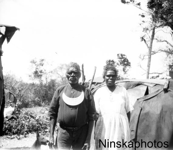 The King and Queen of Barron at an Aboriginal Camp in Cairns, Australia by J. Dearden Holmes, 1920s antique photo reprint
