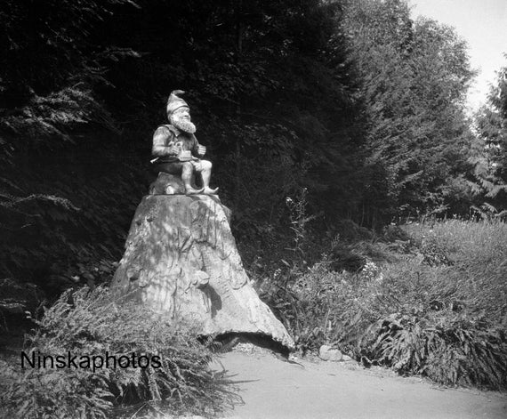 Gnome Statue at Butchart Gardens - Vancouver Island, British Columbia - Canada 1926 - Fine Art Antique Photo Print - Vintage Photo - 6265