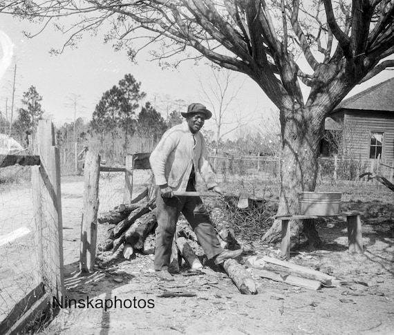 Guyton Georgia - Man Chopping Wood - United States 1927 - Fine Art Antique Photo Print - Vintage Photo - Photo History - BNW