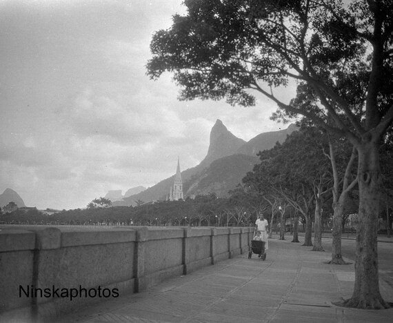 Rio de Janeiro - Promenade and Corcovado in background, Brazil 1927 - Fine Art Antique Photo Print - Vintage Photo - 8788