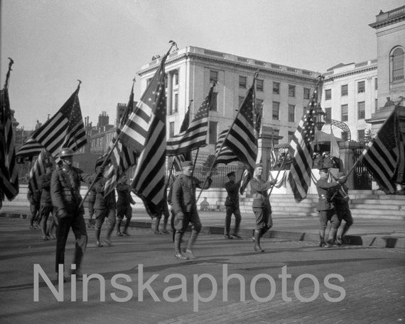 1926 Armistice Day Procession, Boston, Massachussets, United States, 1920s antique photo reprint, Veterans Day