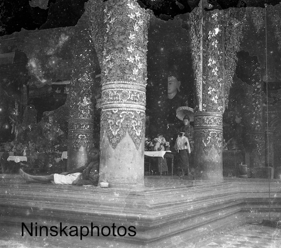 1920s Shwedagon Pagoda Rangoon Yangon Burma Myanmar 1920s Antique Photo Reproduction - Vintage Photography Black and White Buddhism