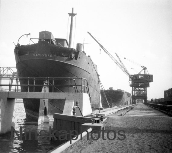 Boat Salvage Dock, Ford Factory, Highland Park, Detroit, Michigan, United States, 1920s antique photo reprint