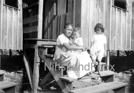 Woman and Children, Kalapana, Island of Hawaii, Hawaii, United States, 1920s antique photo reprint