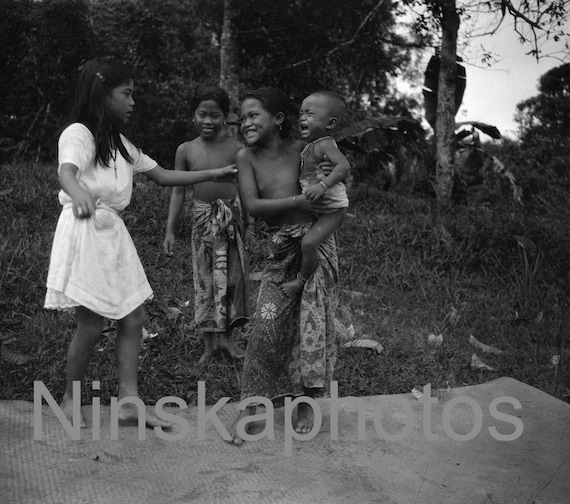 Dayak Children, Kuching, Sarawak, Borneo, Malaysia by J. Dearden Holmes, 1920s antique photo reprint