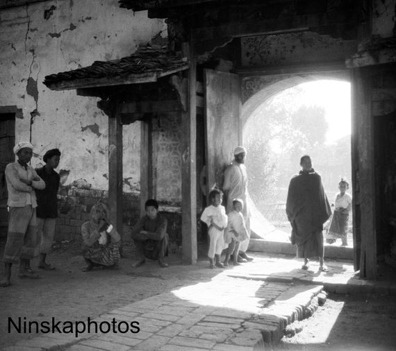 Chinese Joss House in Bhamo, Myanmar, Burma, Asia, 1920s antique photo reprint, Black and White, Wall Decor, Temple