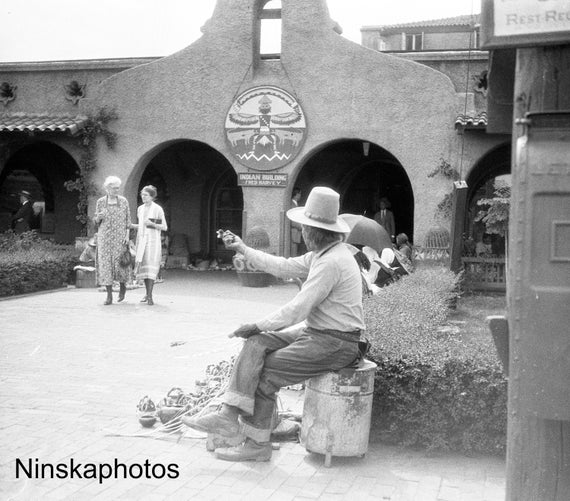 Albuquerque Railway Station, Native American Man - Market Stall, New Mexico 1926 - Fine Art Antique Photo Print - Vintage Photo - 5929