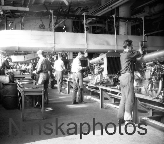 Ford Tractor Assembly Line, Ford Factory, Highland Park, Detroit, Michigan, United States, 1920s antique photo reprint