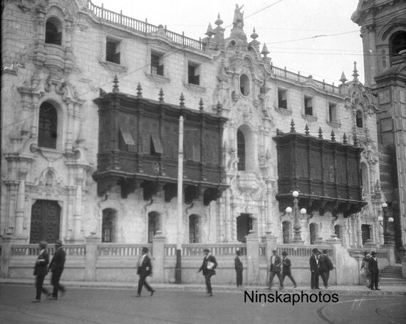 The Bishop's Palace, Lima, Peru, 1920s antique photo reprint, Street Photography, Available Framed
