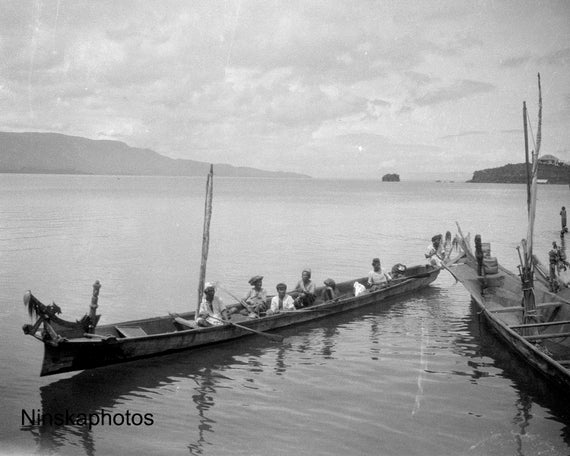 Parapat near Lake Toba - Locals in Canoe - Sumatra, Indonesia - 1925 - Fine Art Antique Photo Print - Vintage Photo - 3582