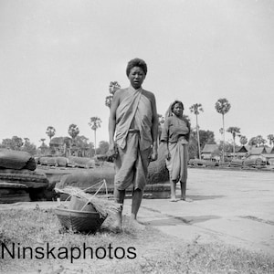 Mieszkańcy Angkor, Kambodża - Indochiny - 1925 - Sztuka antycznego zdjęcia - BNW - Zdjęcie vintage - Fotografia