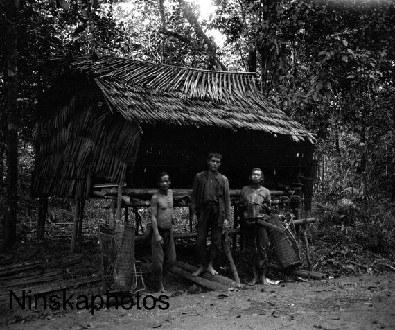 Kuching, Sarawak - Figures by the Roadside, Borneo, Malaysia by J. Dearden Holmes, 1920s antique photo reprint