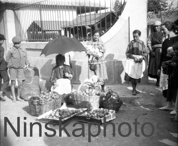 Leixoes, Portugal, Market Scene by J. Dearden Holmes, 1920s antique photo reprint, Portugal History, Market Seller, Street Scene, Vintage