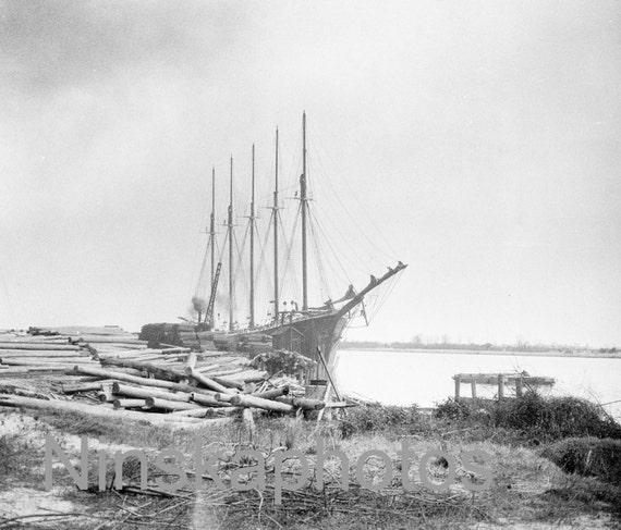5 masted Sailing Ship, Savannah, Georgia, United States, 1920s antique photo reprint, wall art, art photo, Marine Decor, Americana