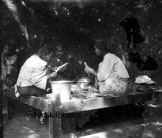 Women making Cheroots in Nyaung-U, Myanmar, Burma, Asia, 1920s antique photo reprint, Black and White, Wall Decor, Cigar