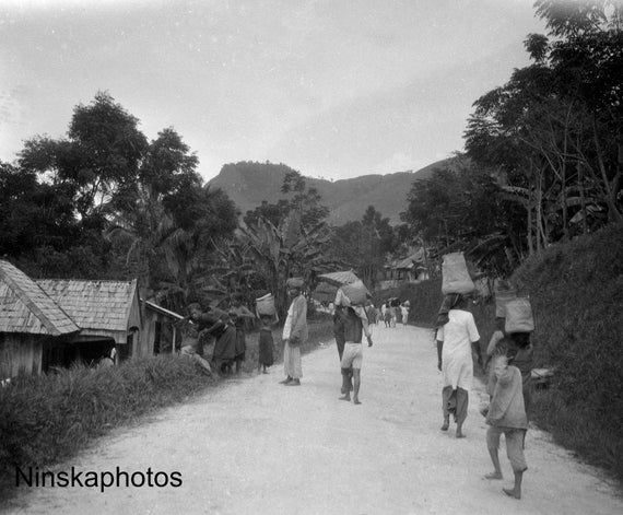 Parapat near Lake Toba - Village Road and Locals - Sumatra, Indonesia - 1925 - Fine Art Antique Photo Print - Vintage Photo