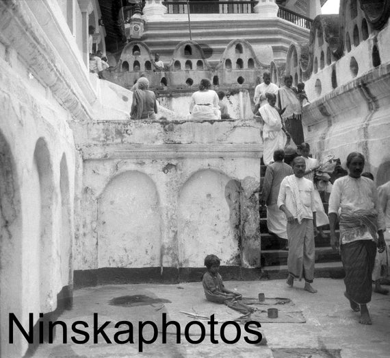 1920s Kandy, Ceylon, Sri Lanka, Worshippers at The Temple of the Tooth Sri Dalada Maligawa by J. Dearden Holmes, 1920s antique photo reprint