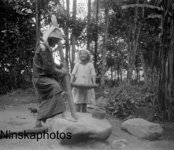 Rice Growing - Pounding & Winnowing Rice - Padang Loeur - Sumatra, Indonesia - 1925 - Fine Art Antique Photo Print - Vintage Photo - 3361
